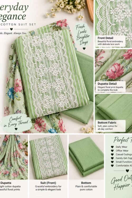 Mint Meadow Floral Suit Set with Lace Panel