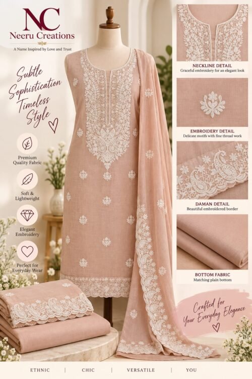 Dusty Peach Embroidered Mul Suit Set