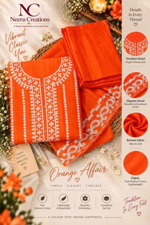 Orange Affair – Mulmul Embroidered Cotton Suit Set